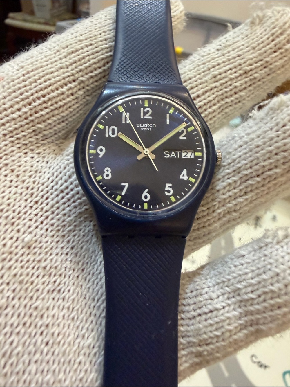Swatch Sir Blue GN718 Classic Gent Day Date Blue Quartz Watch 34mm Unisex